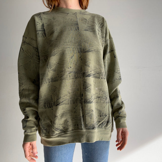 1990s Super Rad Sponge Print Leaf Heavyweight Sweatshirt by Oneita