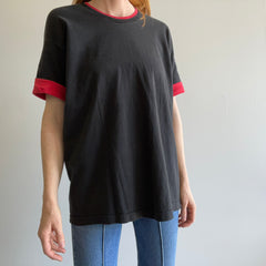 1990s Color Block Red and Black Blank T-Shirt