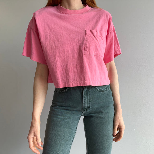 1980s Salmon Pink Pocket Crop Top With Shoulder Pads!!!