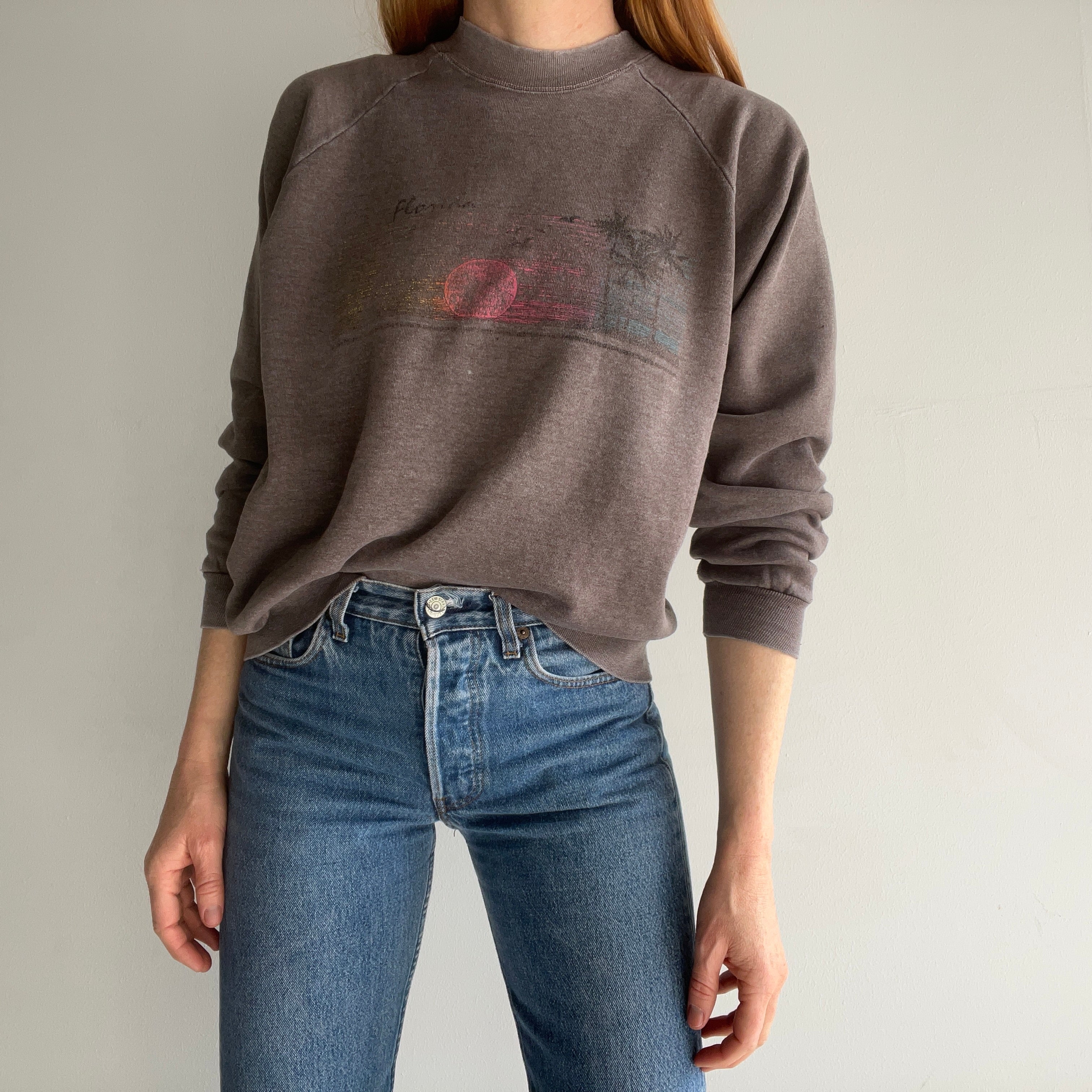 1980s Super Faded Florida Bronze/Gris/Brown Slouchy Worn Sweatshirt