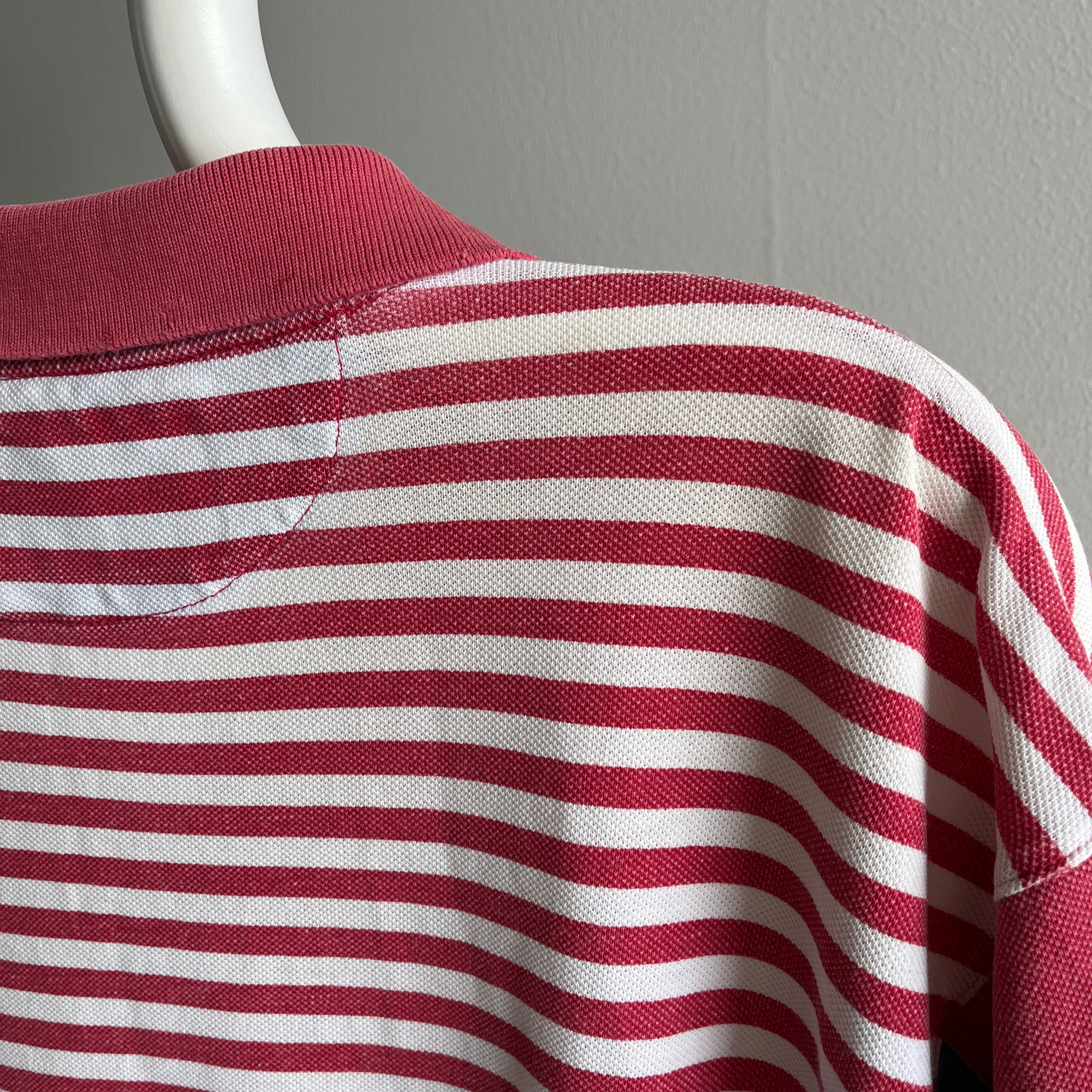1990/2000s Striped Color Block Faded and Worn Cotton Polo Shirt