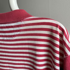 1990/2000s Striped Color Block Faded and Worn Cotton Polo Shirt