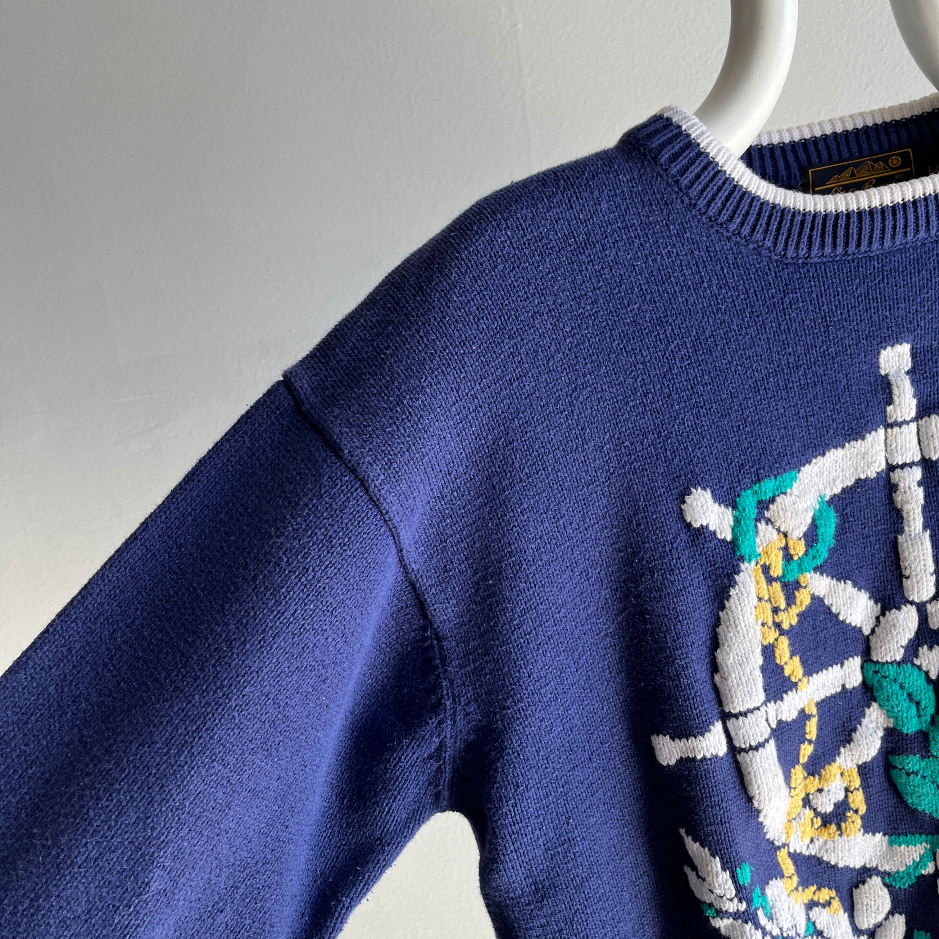 1990s Eddie Bauer Nautical and Floral Cotton Knit Sweater