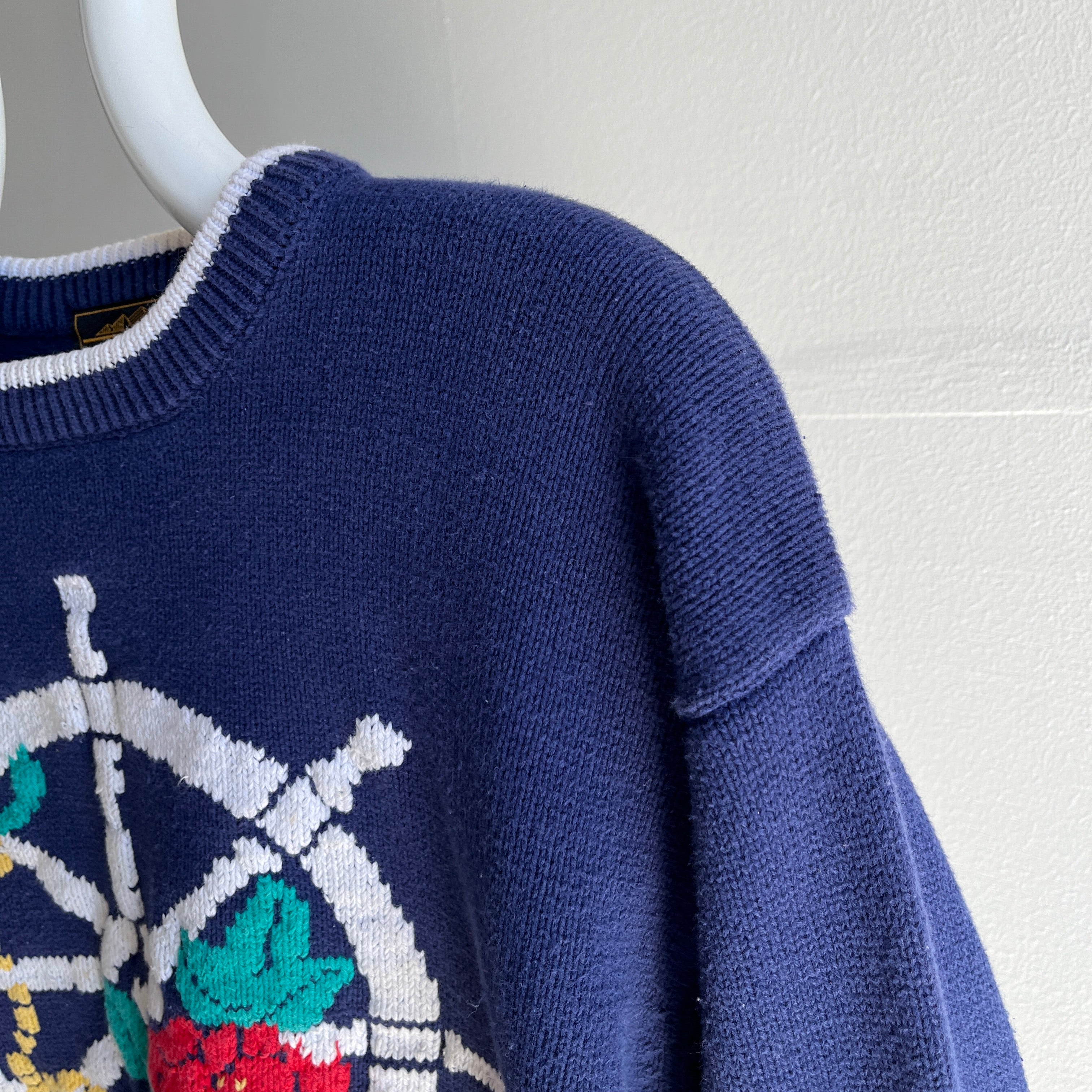 1990s Eddie Bauer Nautical and Floral Cotton Knit Sweater