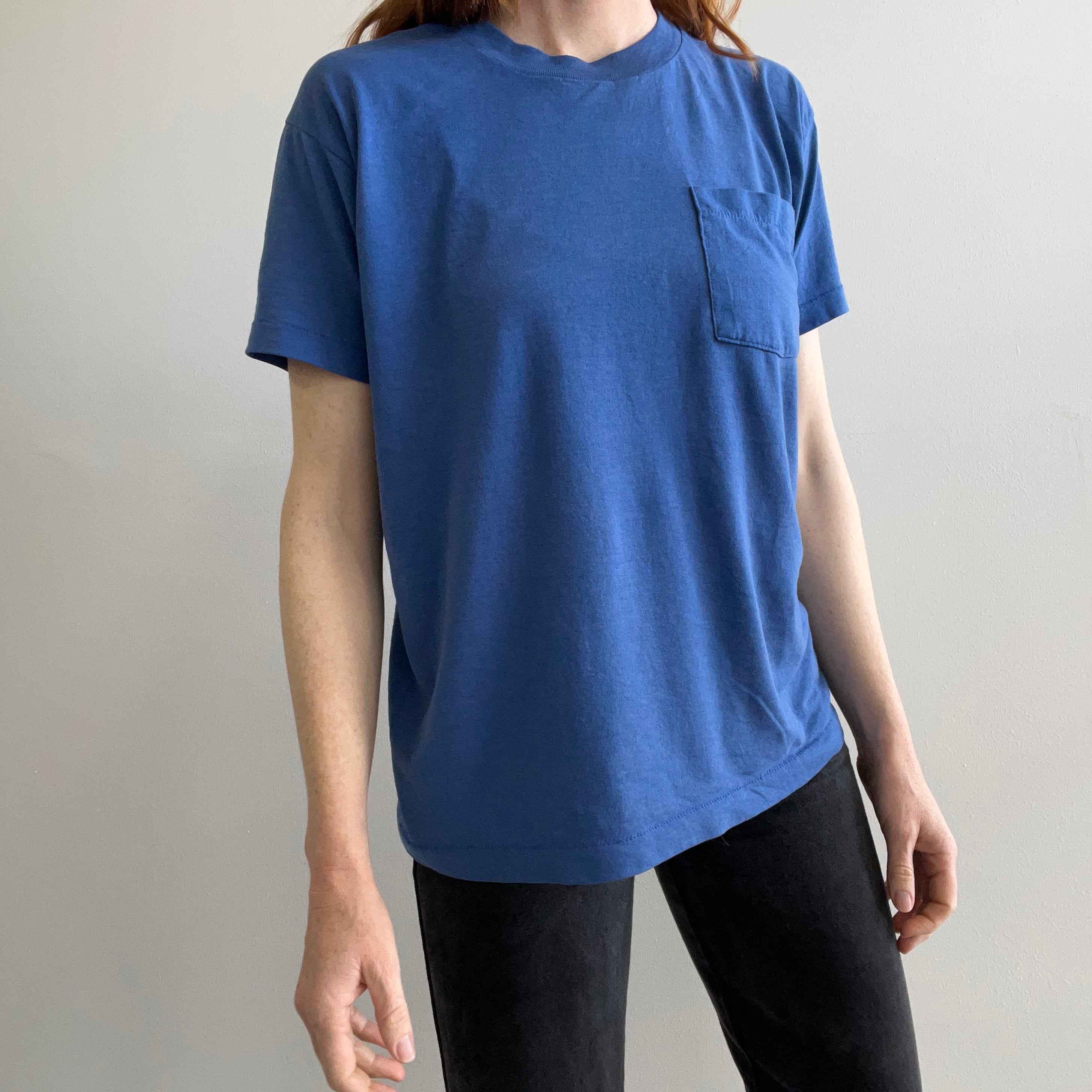 1980s Blank Blue Pocket T-Shirt 50/50 - So SOFT