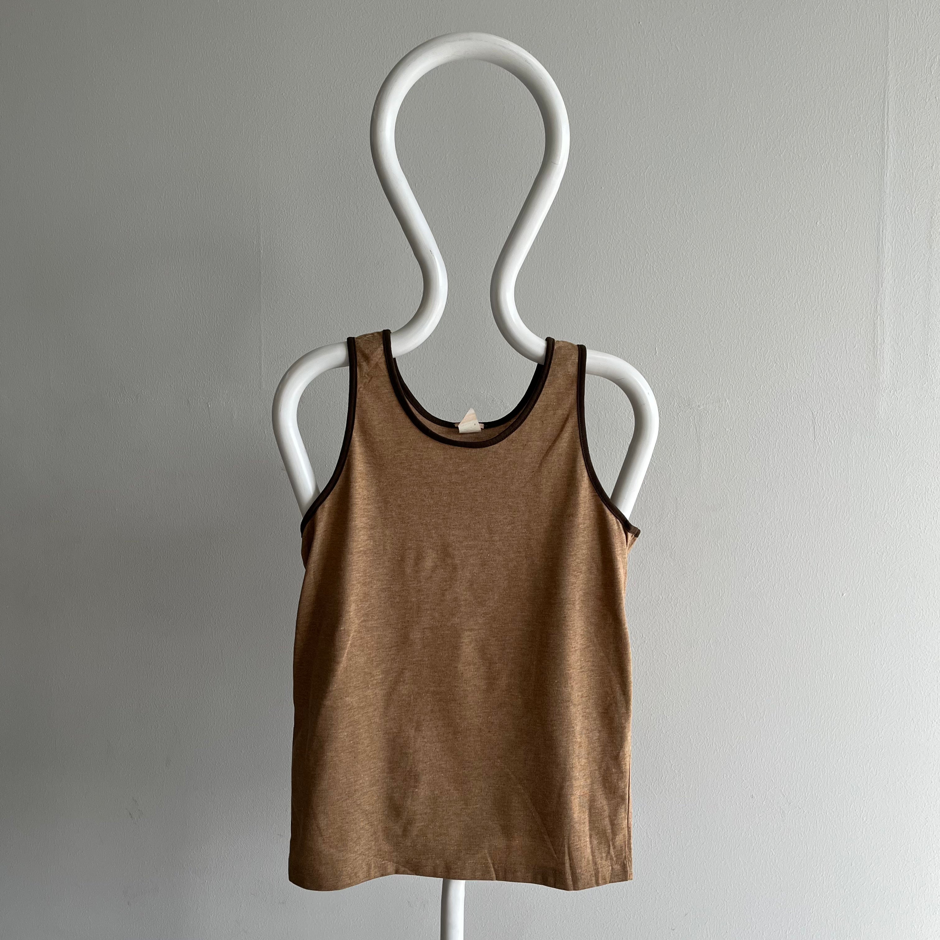 1970s Brand New 50/50 Coffee Ice Cream Tank with Brown Piping