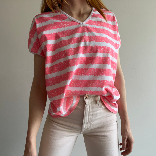 T-shirt à manches tombantes rose fluo/orange des années 1980