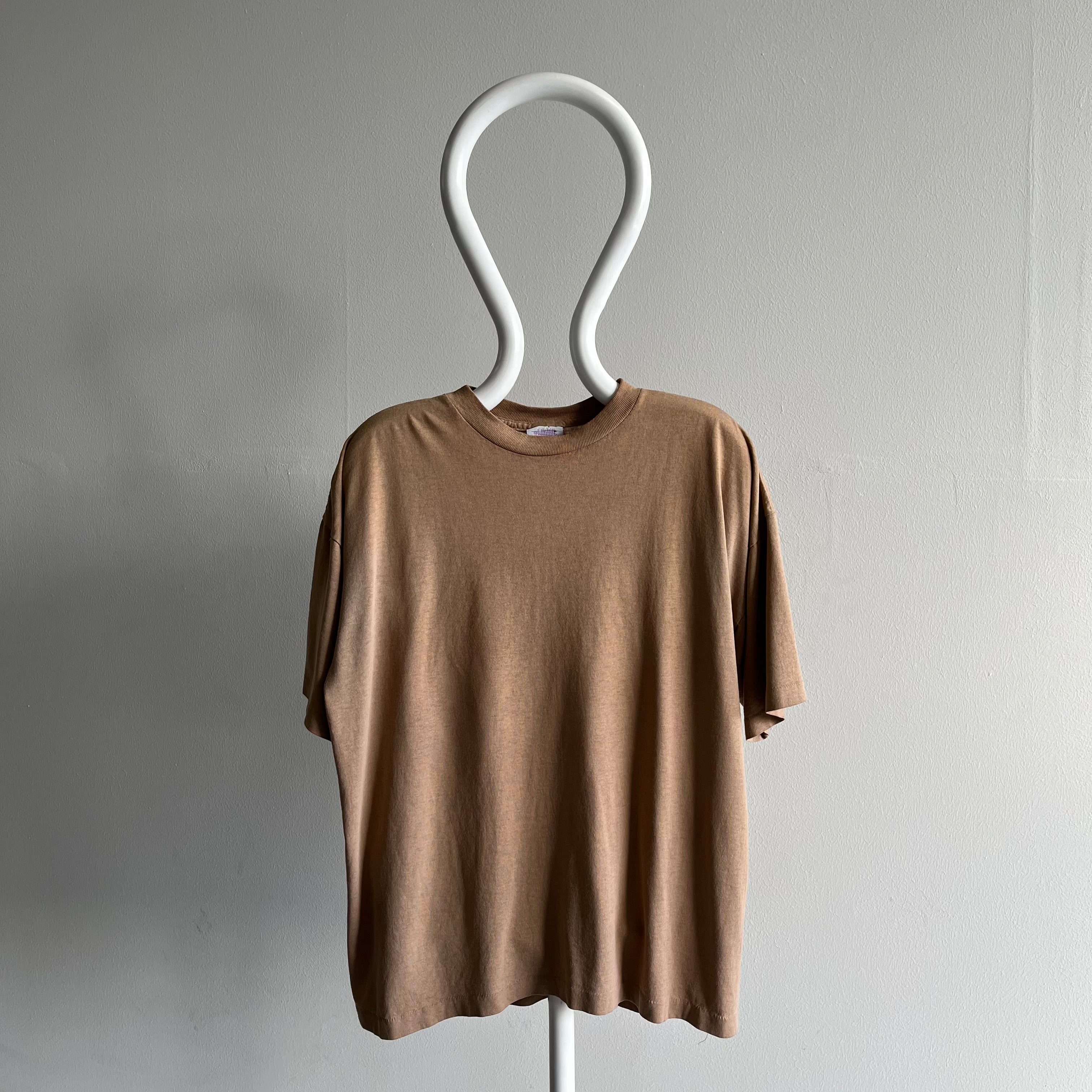 1990s Blank Boxy Slouchy Coffee T-shirt de couleur