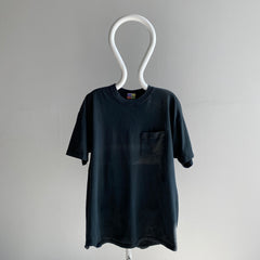 1980s Lovely Fold Fades Blank T-shirt de poche en coton noir