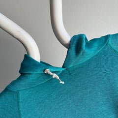 1980s Paper Thin, Worn, Slouchy, Beat Up Teal Pullover Hoodie