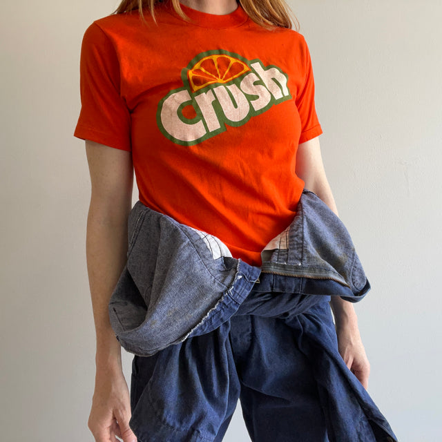 T-shirt Orange Crush des années 1970/80 par Velva Sheen - Taché