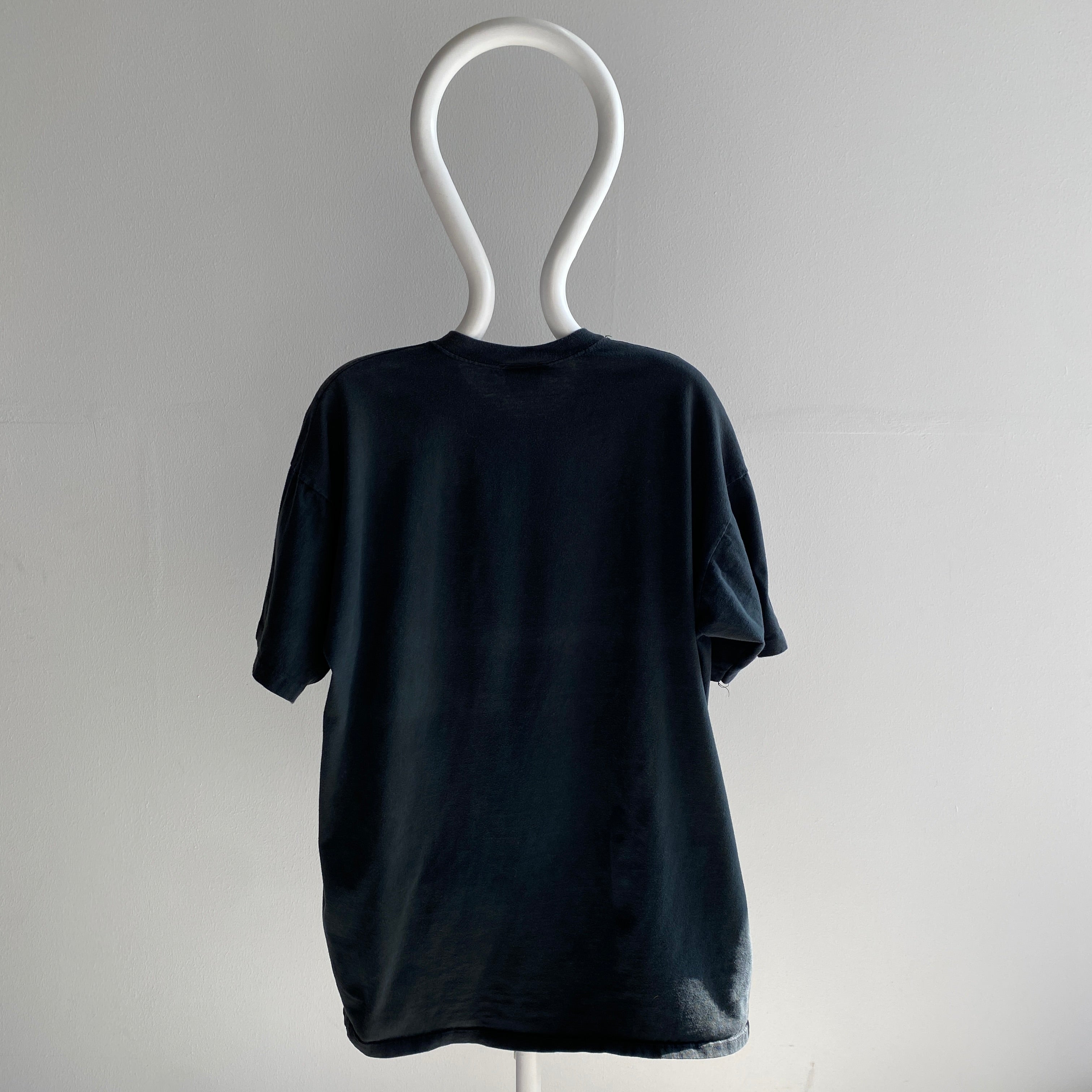 1980s Lovely Fold Fades Blank Black Cotton Pocket T-Shirt