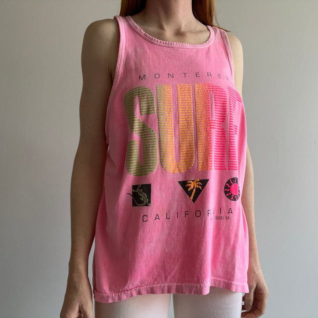 1989 Monterey California Surf Faded Neon Pink Cotton Tank Top