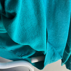 1980s Paper Thin, Worn, Slouchy, Beat Up Teal Sweat à capuche épais