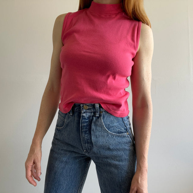 GG 1980s Bubblegum Pink Mock Neck Sleeveless T-Shirt