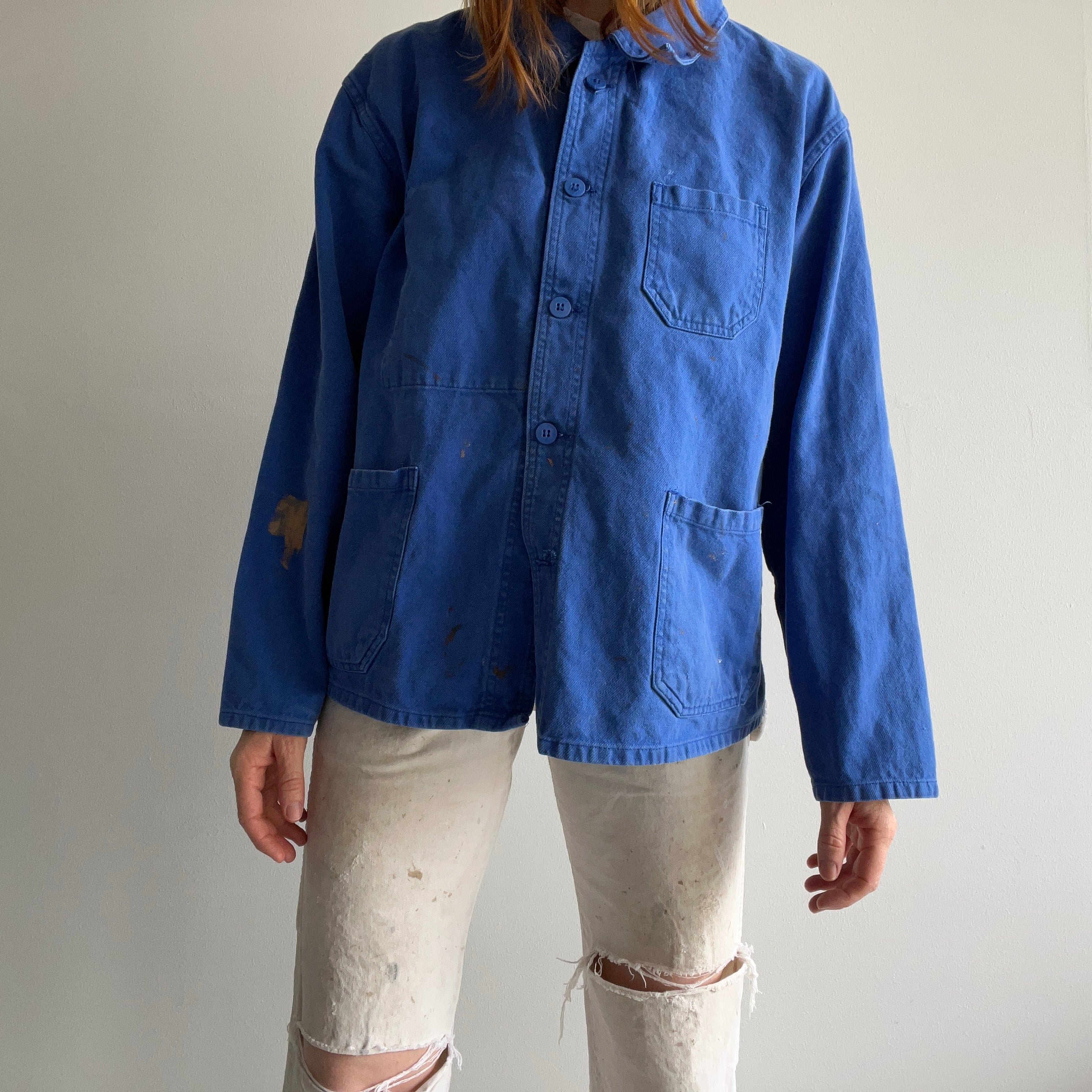 1970s Traditional Paint Stained French Chore Coat