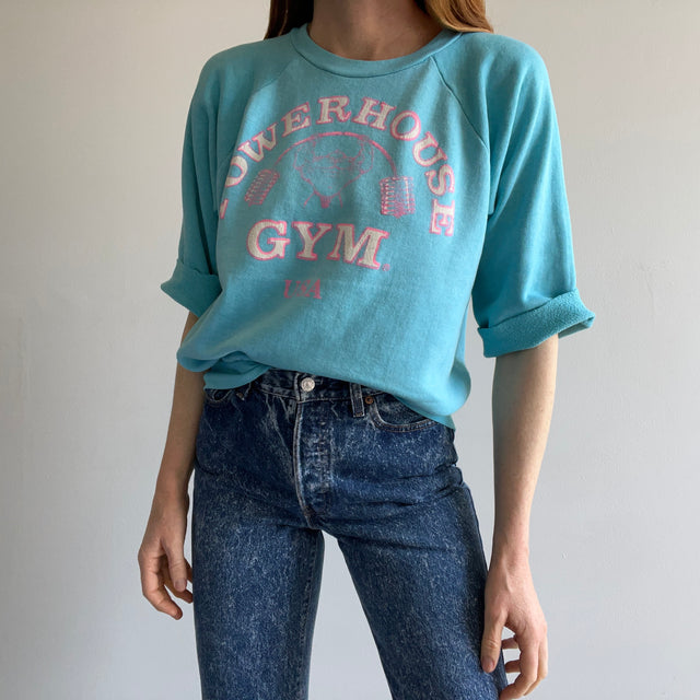 1980/90s Powerhouse Gym Front and Back Cut Sleeve Sweatshirt - Huzzah!