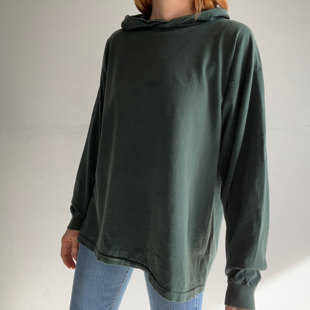 T-shirt à capuche en coton à manches longues GAP des années 1990 avec entaille dans le dos