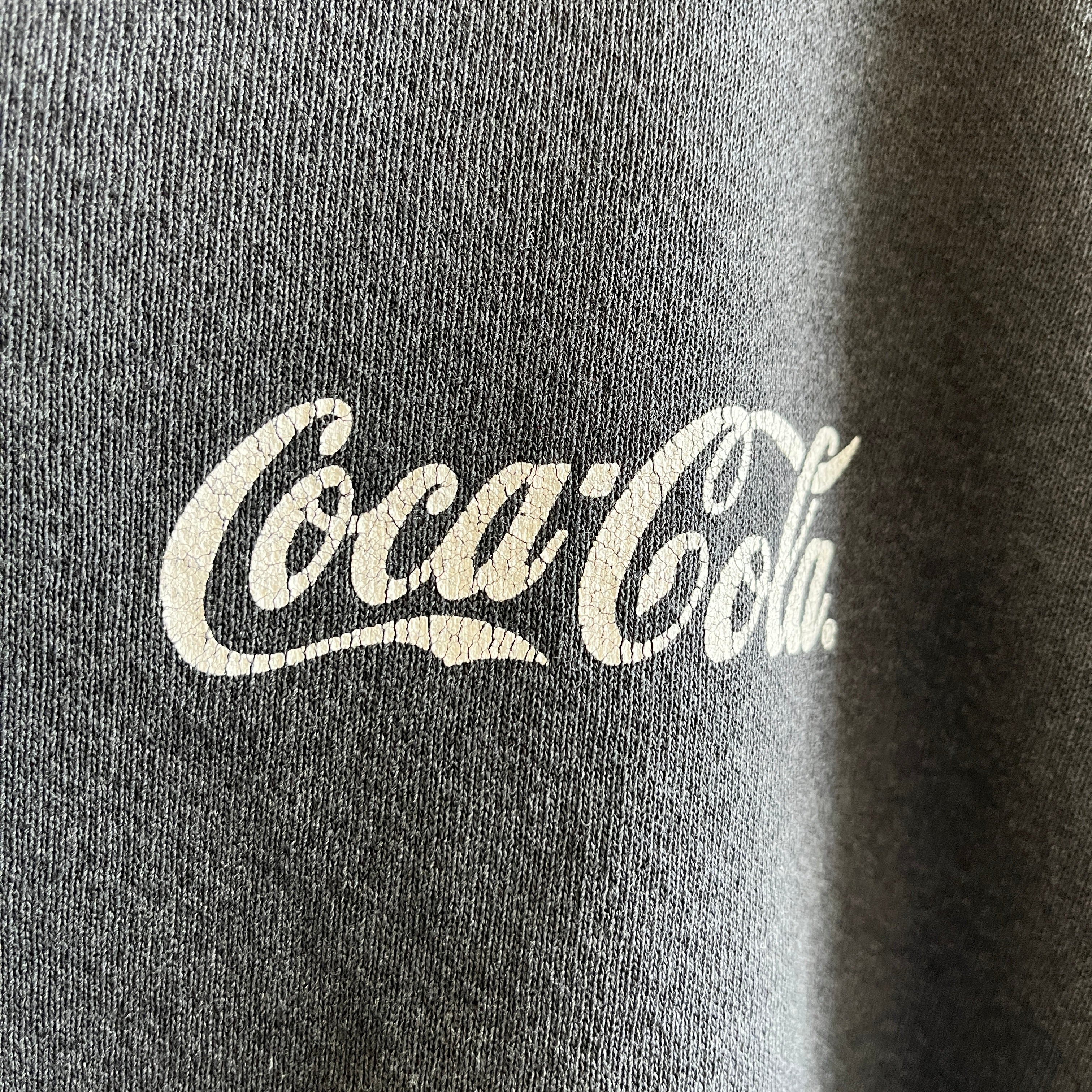 Sweat Coca-Cola délavé noir/gris des années 1990 par Lee