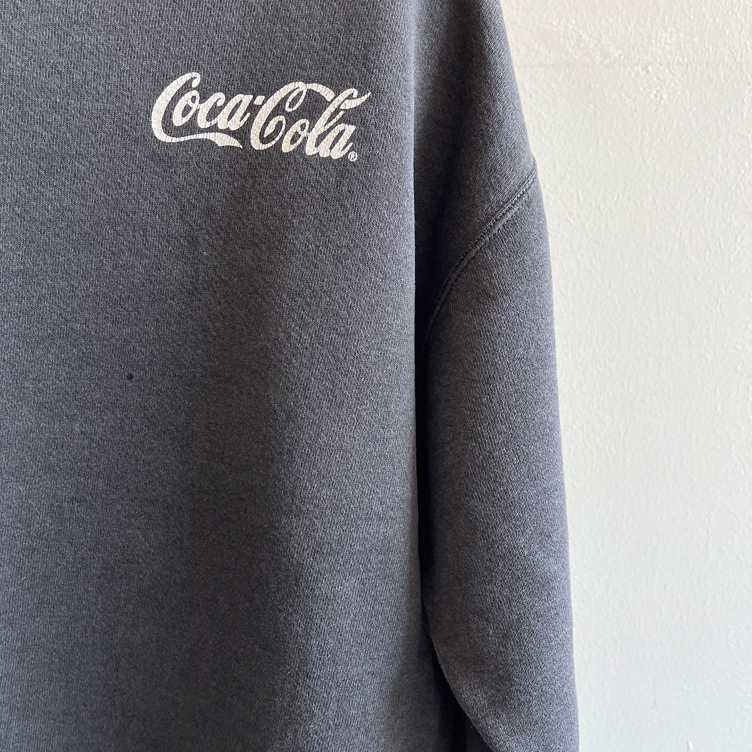 Sweat Coca-Cola délavé noir/gris des années 1990 par Lee