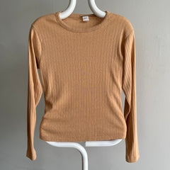 1970s Super Soft Ribbed Camel Colored Long Sleeve T-Shirt - WOW