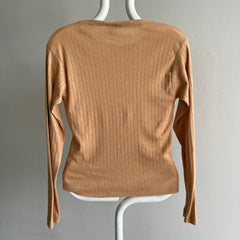 1970s Super Soft Ribbed Camel Colored Long Sleeve T-Shirt - WOW