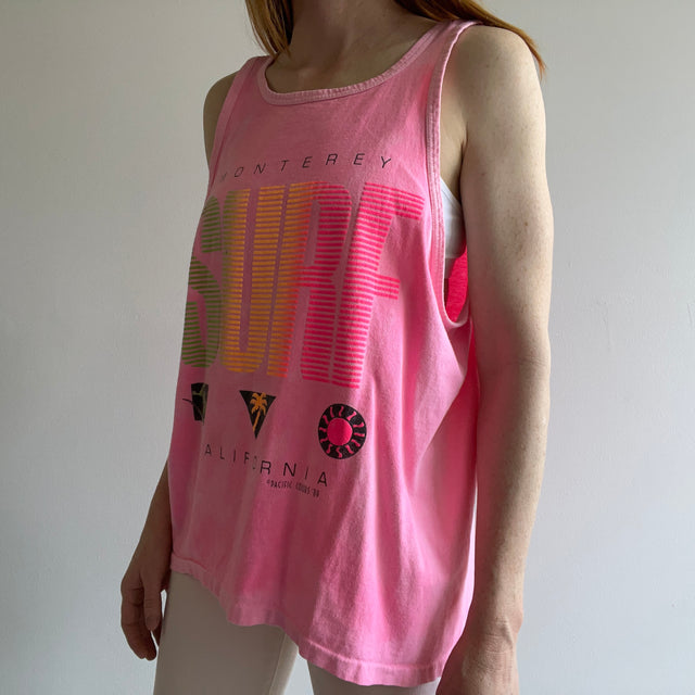 1989 Monterey California Surf Faded Neon Pink Cotton Tank Top