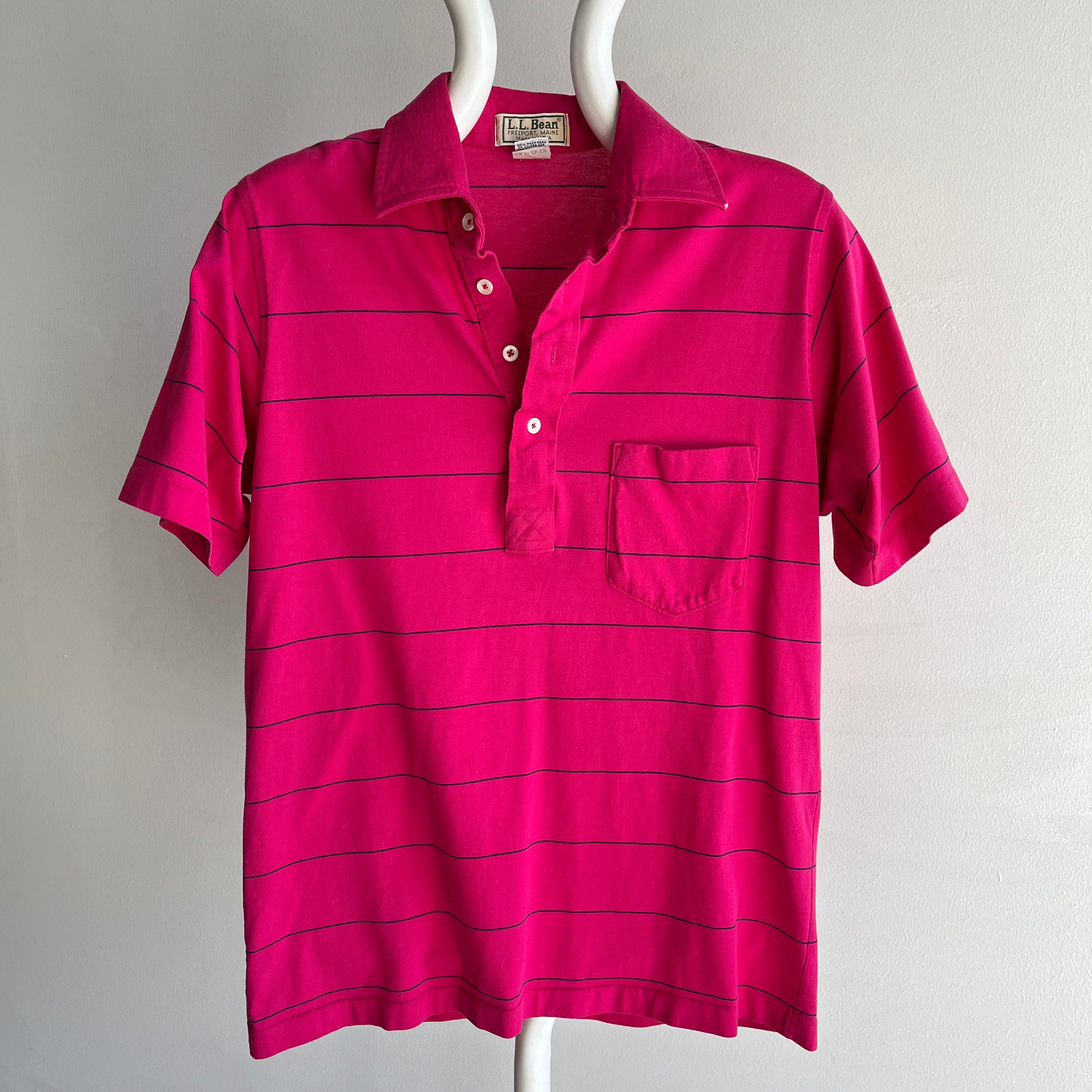 1980s L.L. Bean Striped Polo T-Shirt - Made in USA