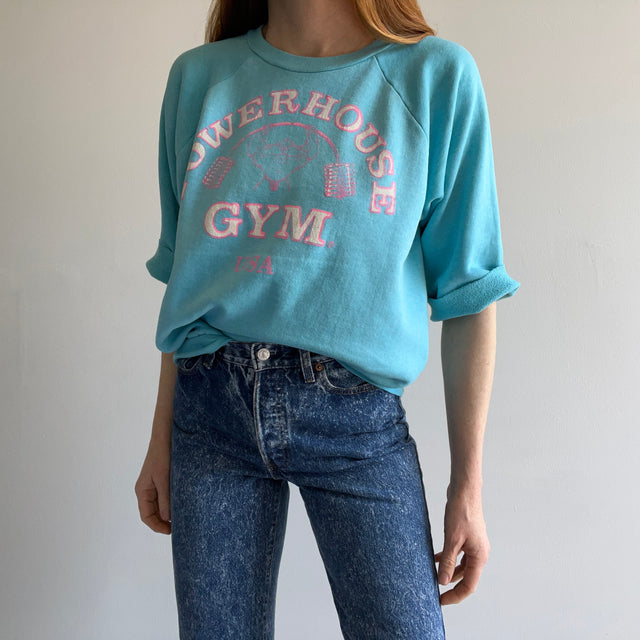 1980/90s Powerhouse Gym Front and Back Cut Sleeve Sweatshirt - Huzzah!