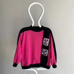 1980s Beat Up Color Block Two Tone Apres Sport Mock Neck Sweatshirt