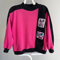 1980s Beat Up Color Block Two Tone Apres Sport Mock Neck Sweatshirt