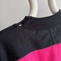 1980s Beat Up Color Block Two Tone Apres Sport Mock Neck Sweatshirt