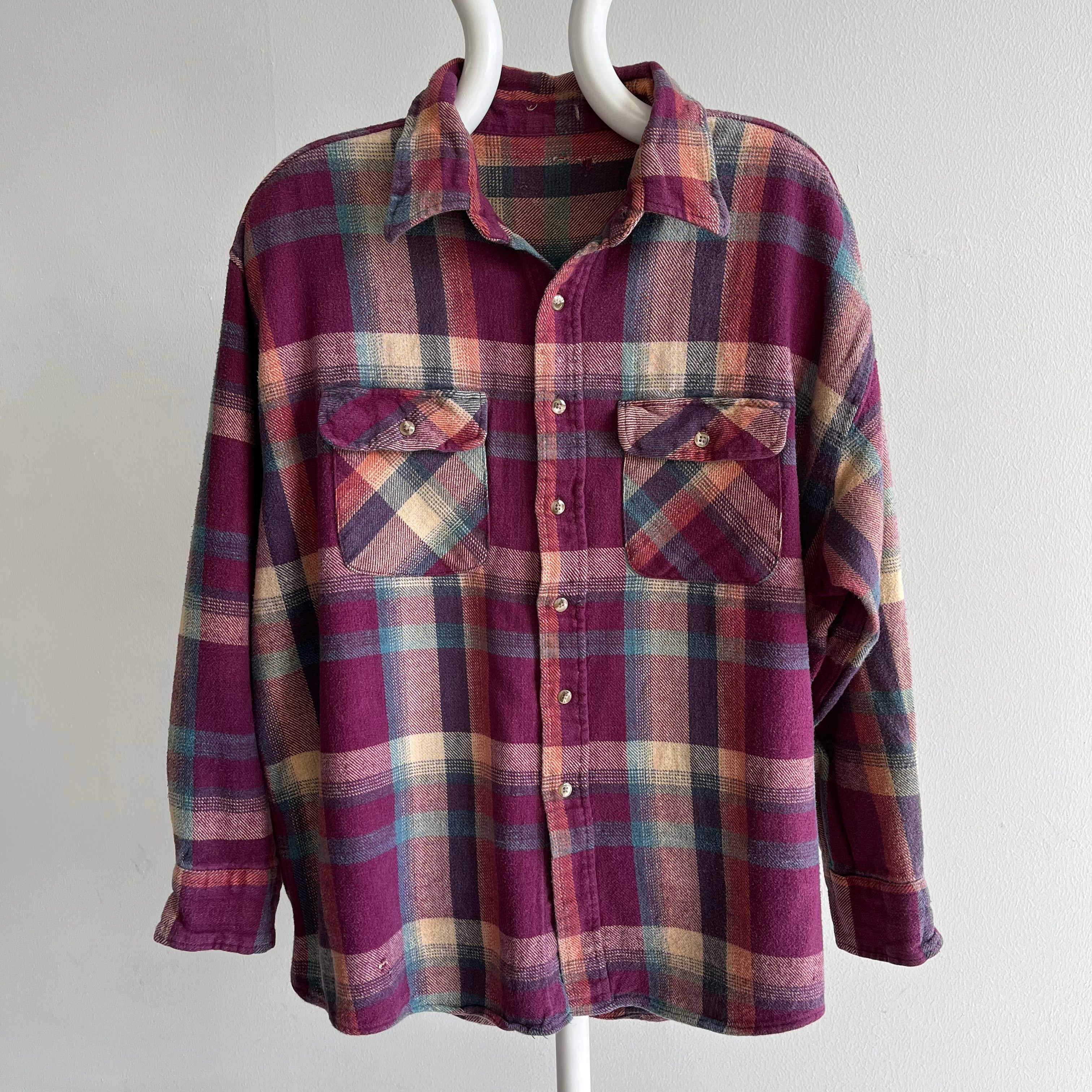 1990s/00s Magenta and Camel Slouchy Cotton Flannel