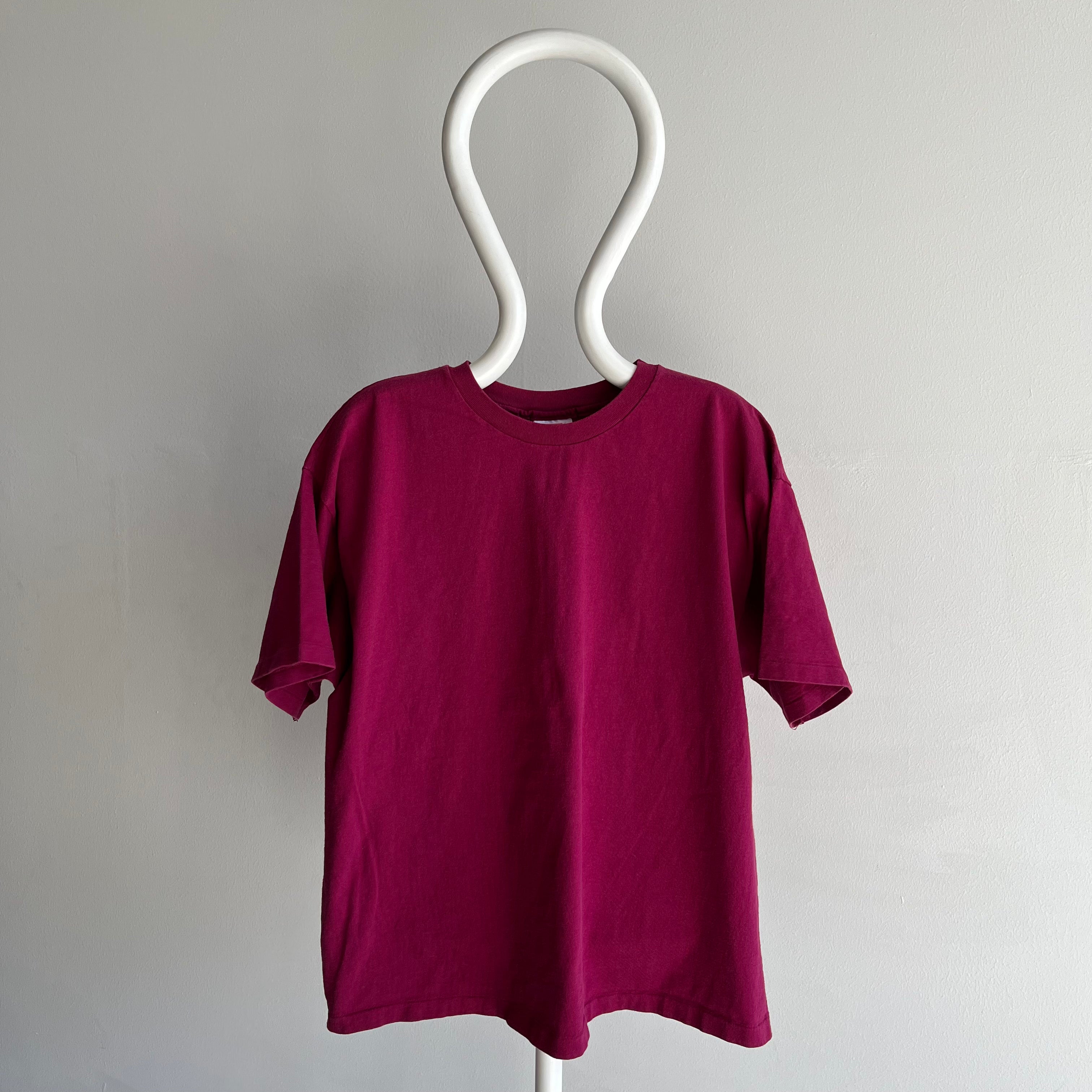 1990s Boxy Blank Magenta Cotton T-Shirt