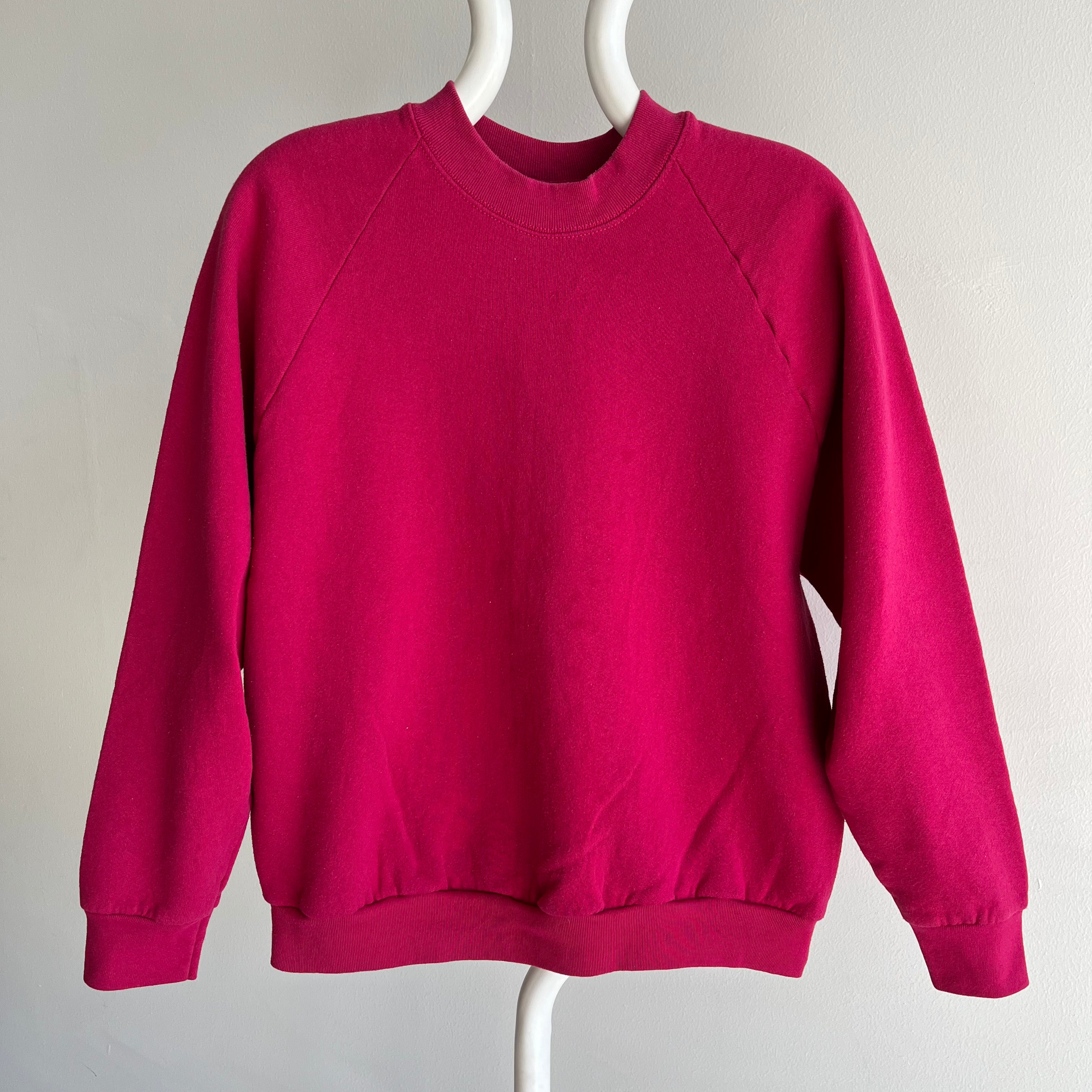 1980s Medium Weight Magenta Pink Blank Raglan