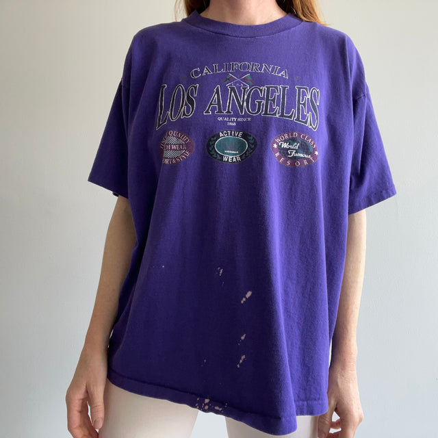 T-shirt Los Angeles des années 1990 en coton teint à l'eau de javel