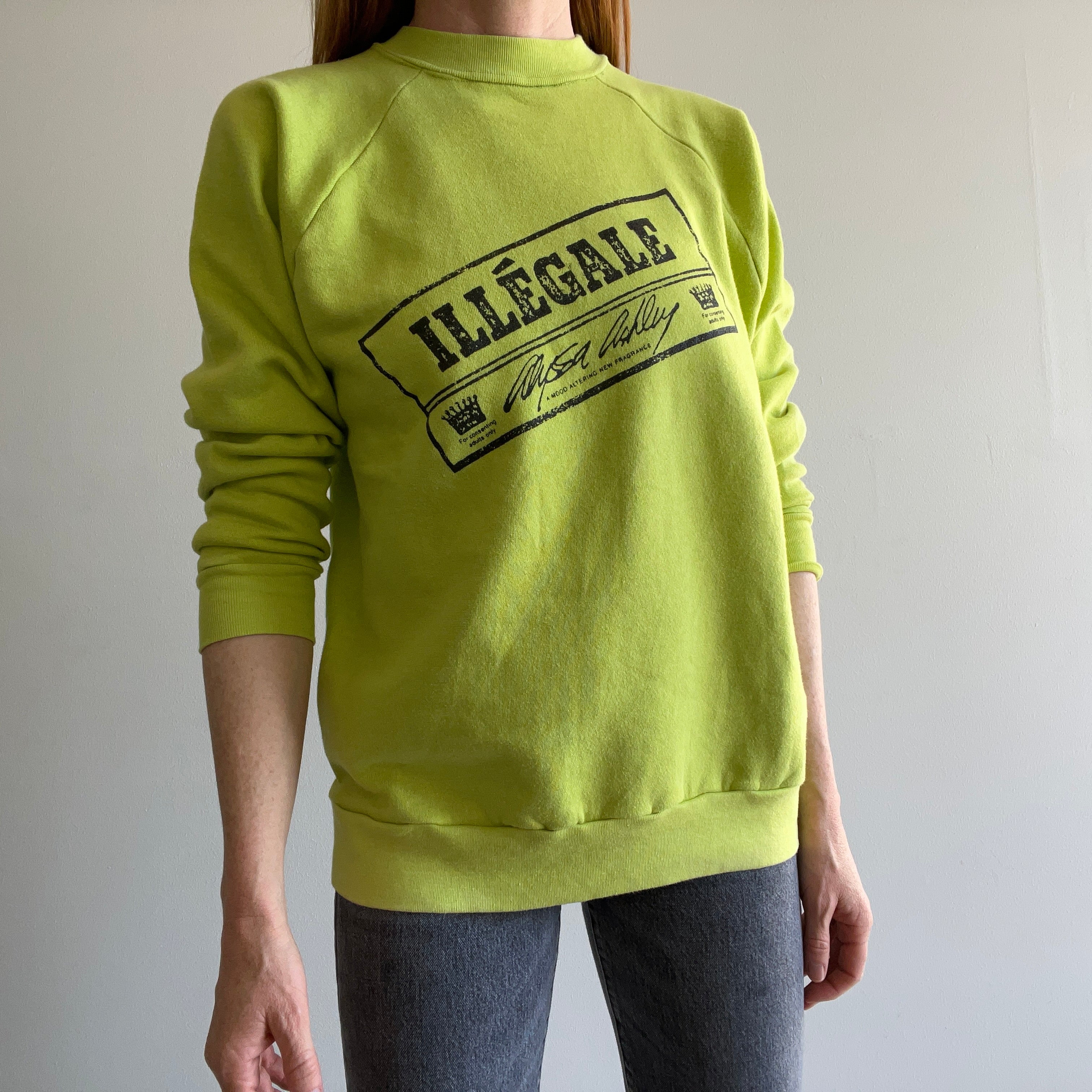 1989 Illegale Alyssa Ashley Fragrance Lime Green Advertising Sweatshirt