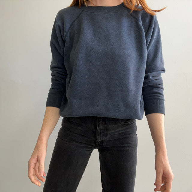 1980s Faded Navy Pannill Slouchy Raglan Sweatshirt