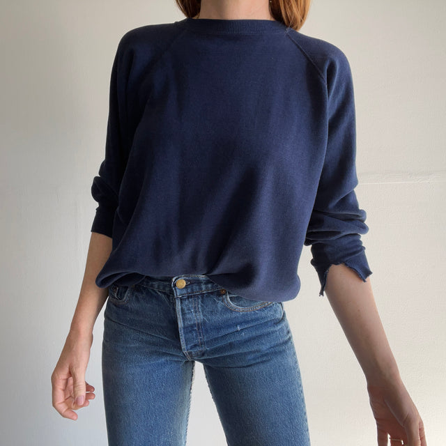 1970/80s Blank Navy Cut Cuff Sweatshirt with Arm Gussets - SWOOOOOON