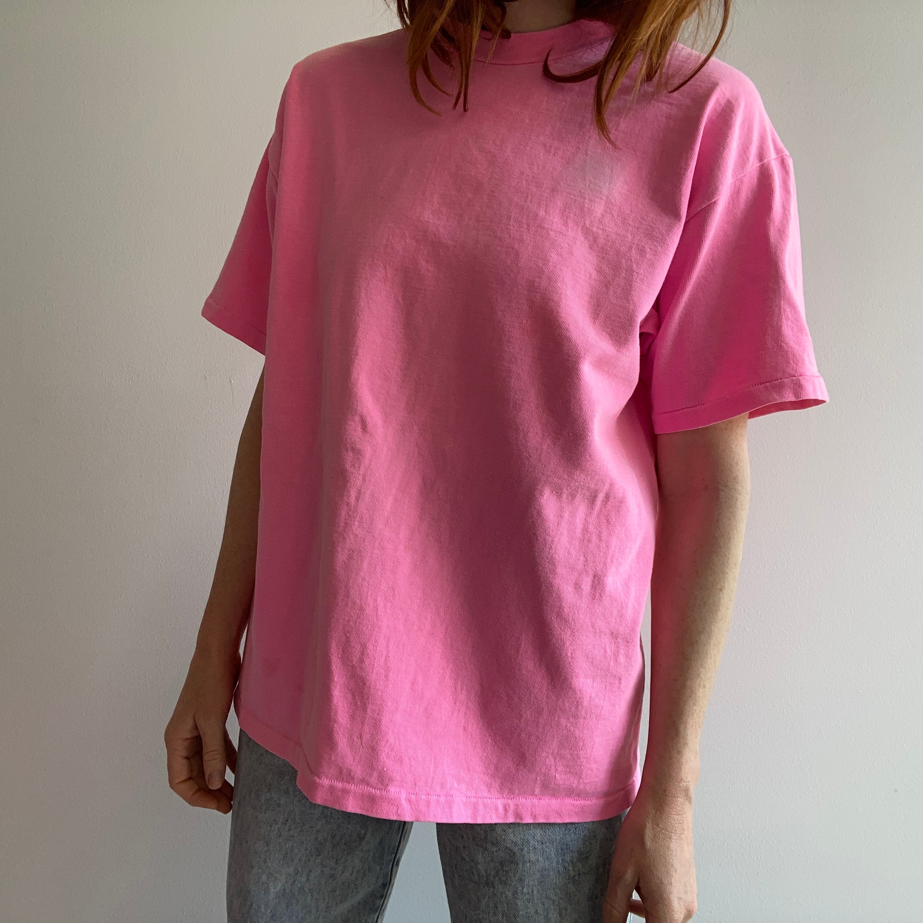 1980/90s Heavy Cotton HOT faded Pink Blank T-Shirt – Red Vintage Co