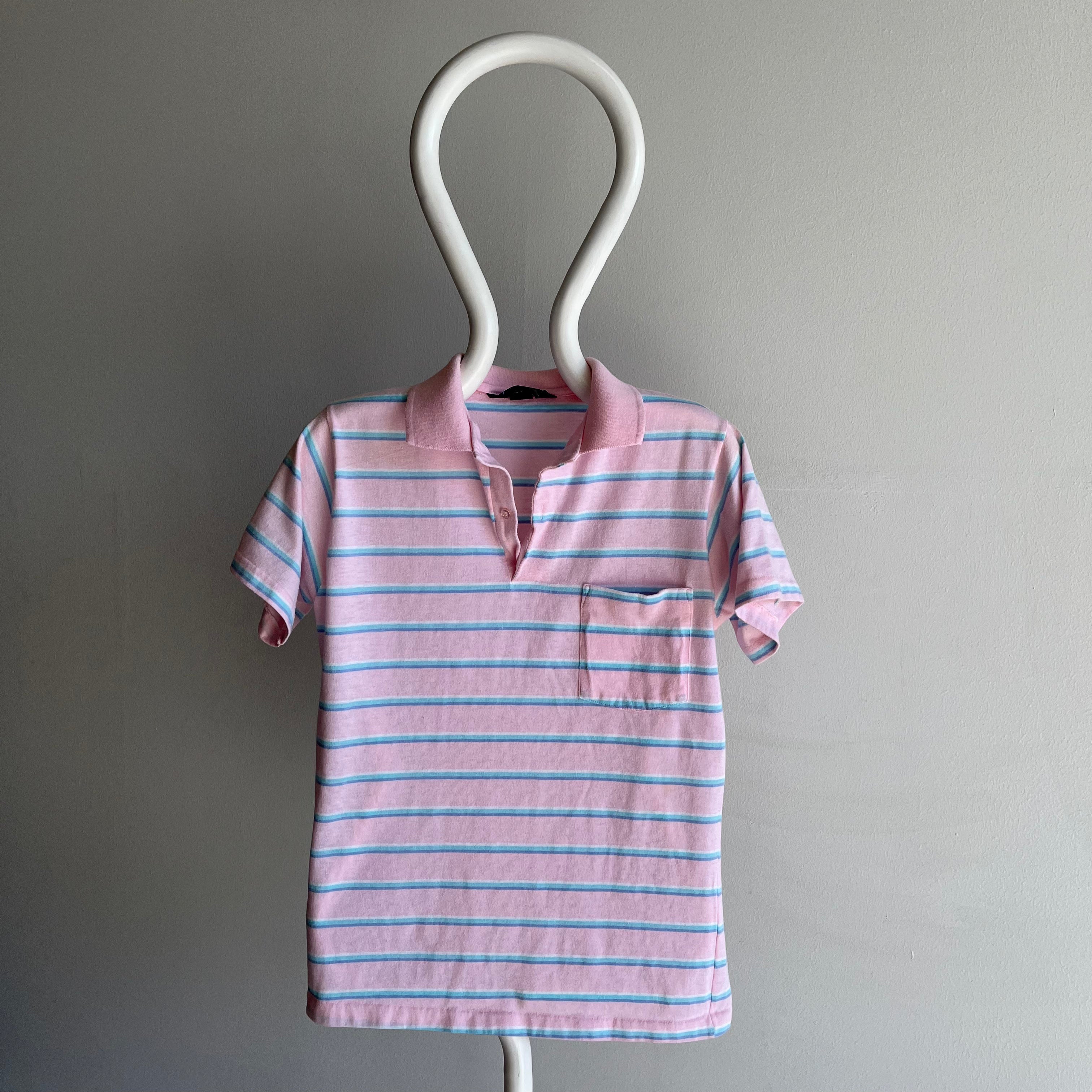 1980s Delightful Striped Polo with a Perfect Pocket