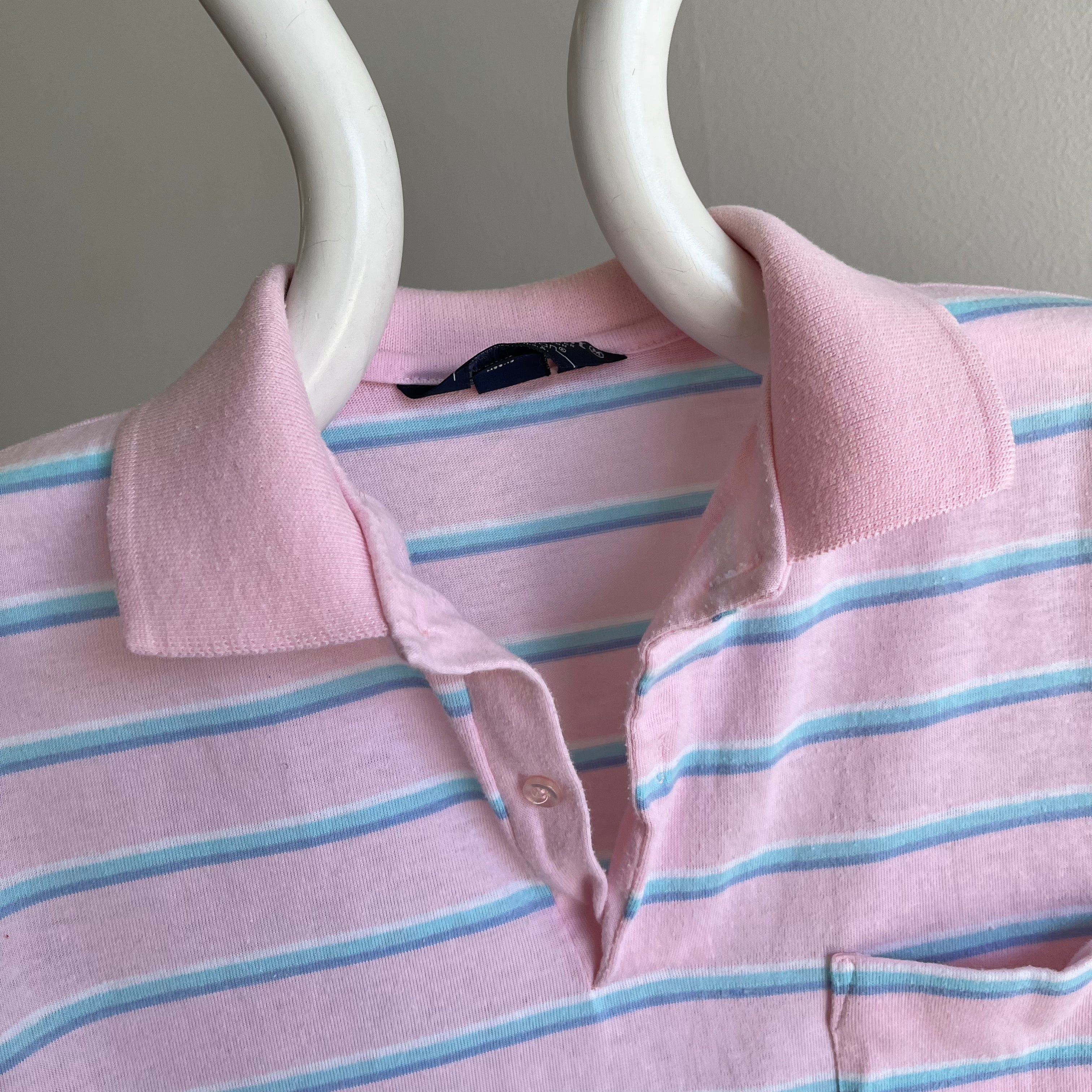 1980s Delightful Striped Polo with a Perfect Pocket