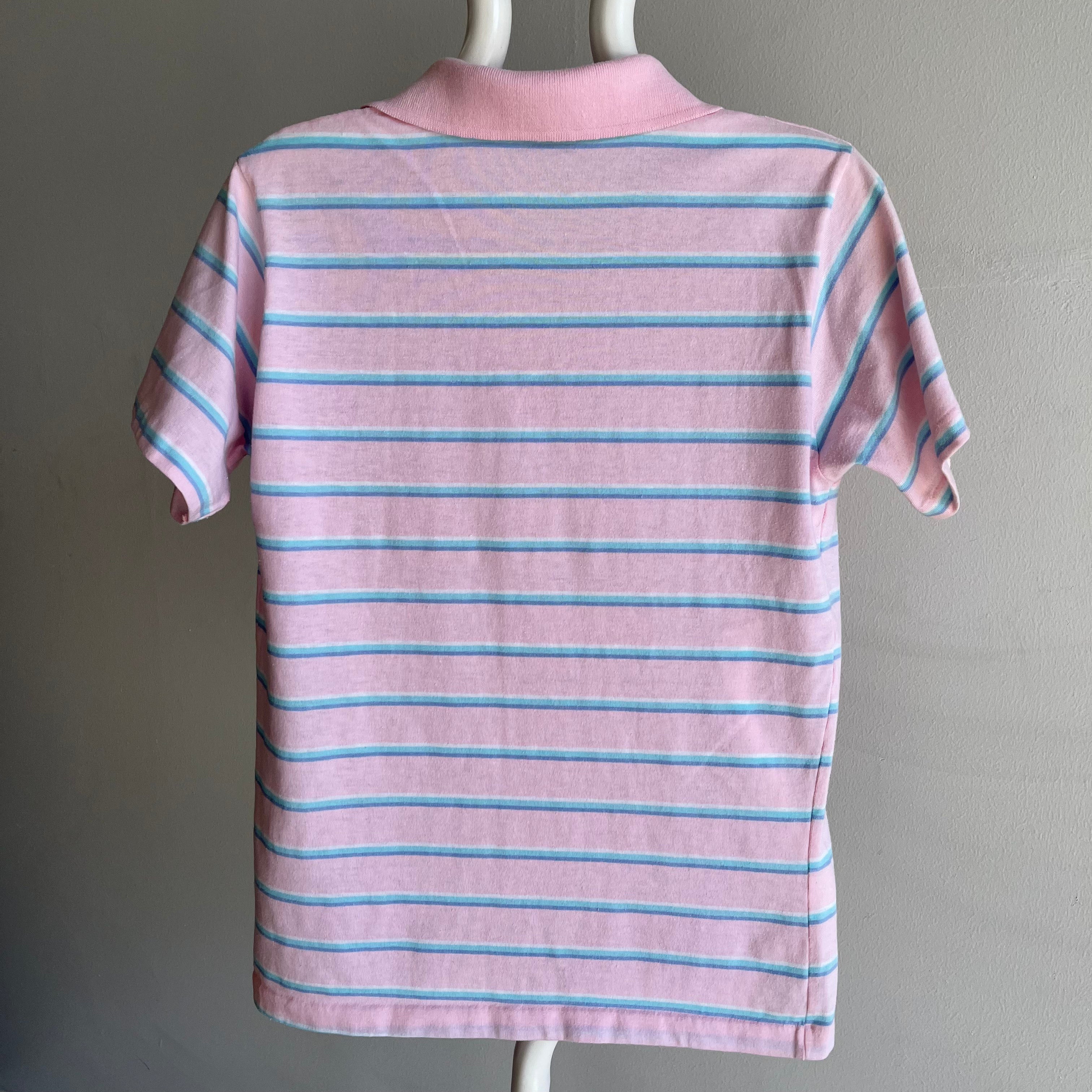 1980s Delightful Striped Polo with a Perfect Pocket