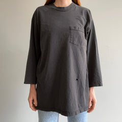 1990s Lee Brand DIY 3/4 Sleeve Faded Black Pocket T-Shirt