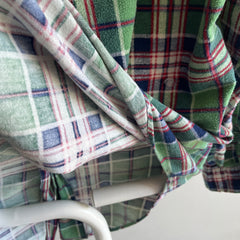 1960/70s Lightweight Green Plaid Cotton Flannel