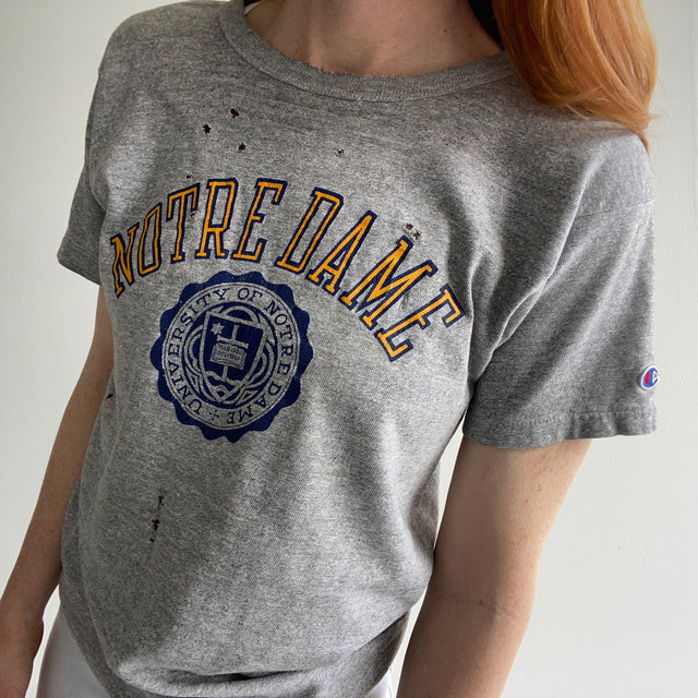 1980s Beat Up Champion Brand Notre Dame Rolled Neck T-Shirt