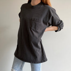 1990s Lee Brand DIY 3/4 Sleeve Faded Black Pocket T-Shirt