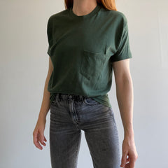 1970s Dark Olive Green Selvedge Triangle Pocket T-Shirt