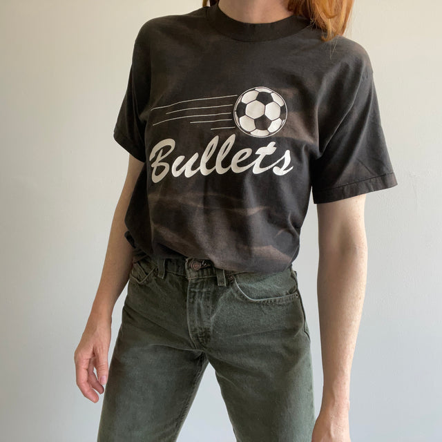 T-shirt de l'équipe de football Bullets Bleach/Fade Stained des années 1990
