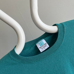 1990s Blank Pinstriped Teal T-Shirt